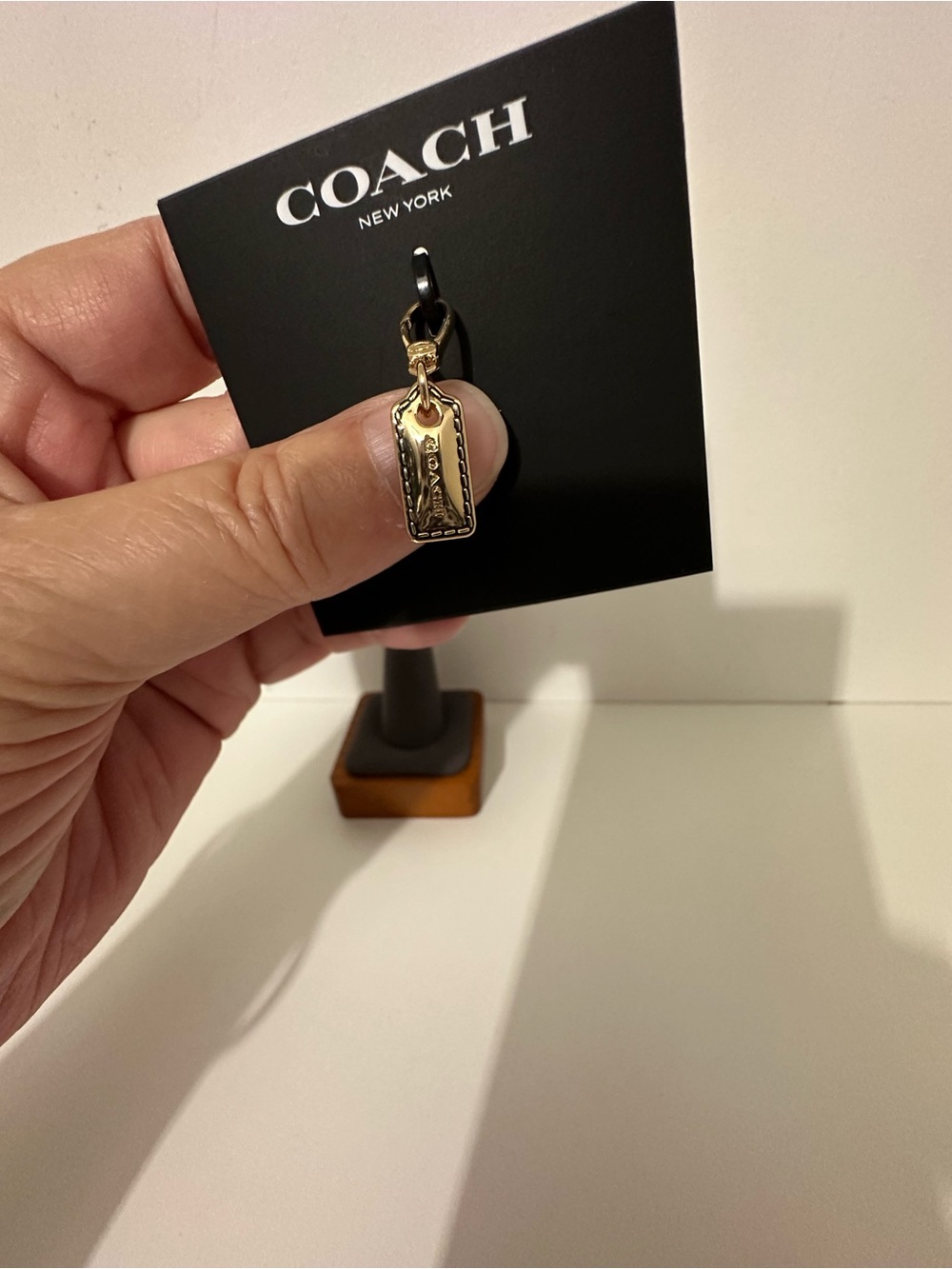 Coach Gold Leather-Trim Tag Charm